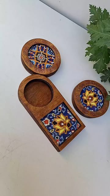 زیر لیوانی تلفیقی از چوب و کاشی