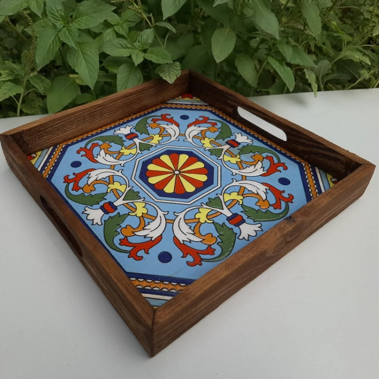 سینی چوبی تلفیقی از چوب و کاشی